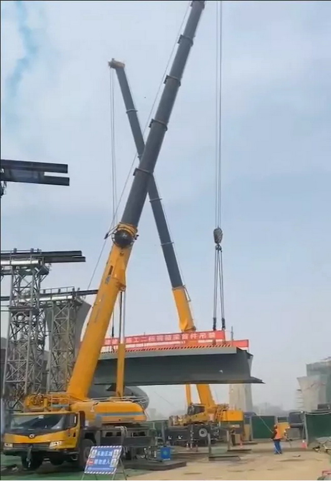 满冠（中国）全地面起重机改造工程2标首件钢箱梁吊装